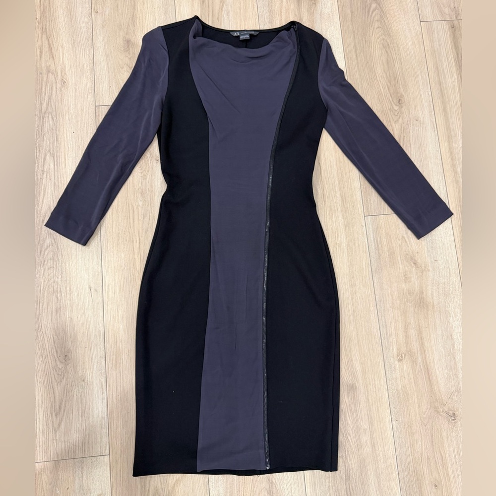 Armani Exchange Black and Gray Long Sleeve Dress